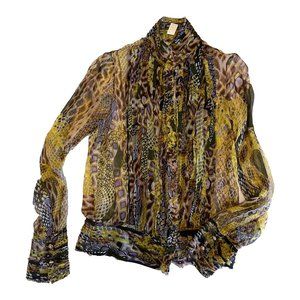 Vintage Versace Silk Sheer Abstract Snake Print Button Down Blouse
